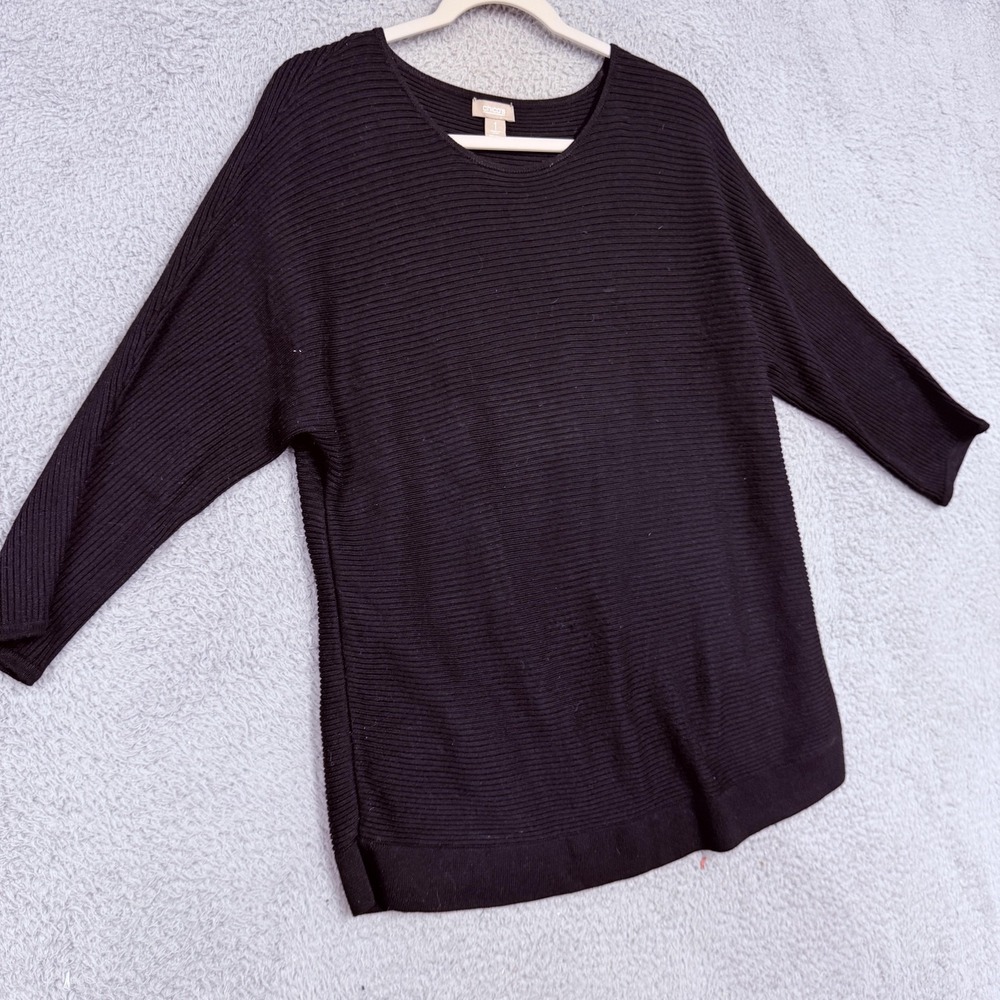 Chico's Sweater Womens 1 Black Ribbed 3/4 Dolman Sleeve Pullover Knit Top - Picture 6 of 13